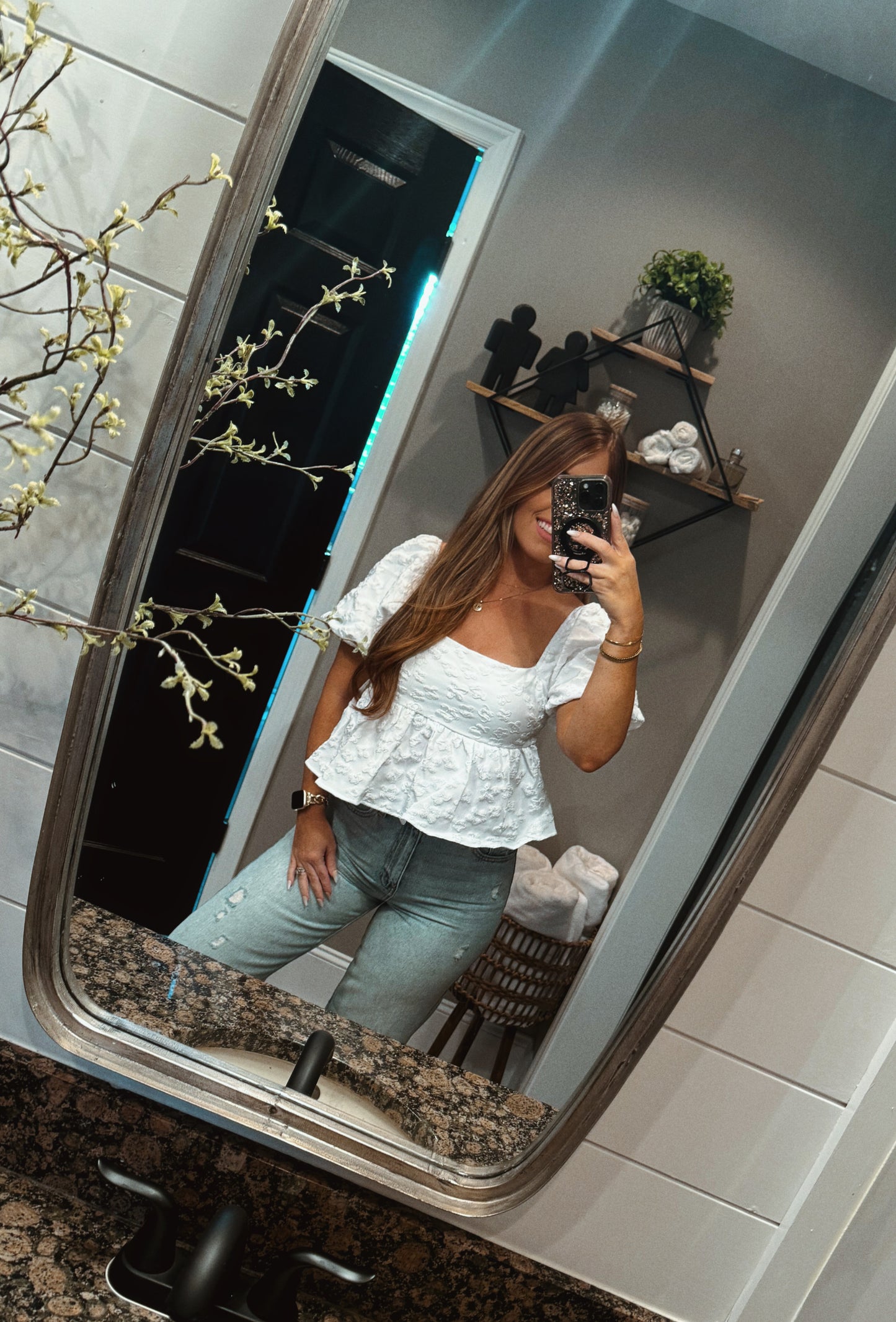 Floral Embossed Babydoll Shirt