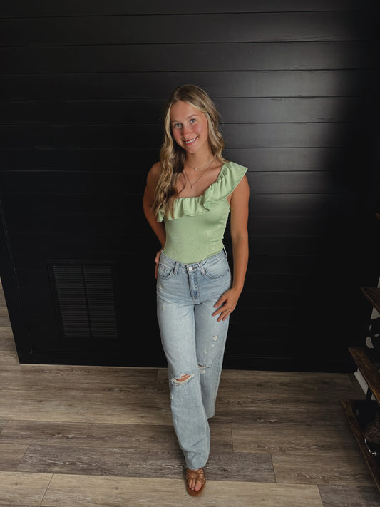One Shoulder Ruffled Bodysuit